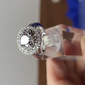 Sterling Silver Vintage-Style White CZ Halo Ring